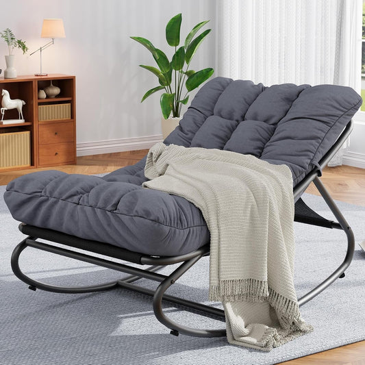 Outdoor Lounge Chairs, Papasan Rocking Chair, Oversized Egg Chair with Adjustable Tilt & Removable Cushion, 450 Lbs Capacity Rust-Proof Steel Frame for Patio, Porch, Poolside, Gray