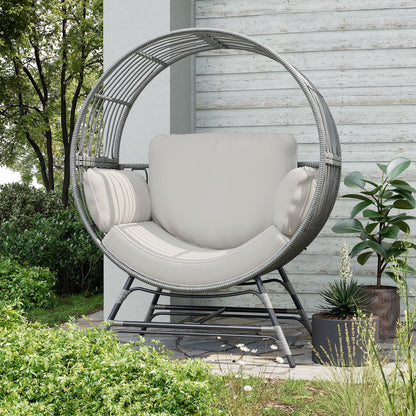 Wicker round Egg Chair, Oversized Indoor Outdoor Lounger for Patio Living Room, W/ 4 Cushions, Steel Frame, 330Lbs Capacity(Gr-Lr)