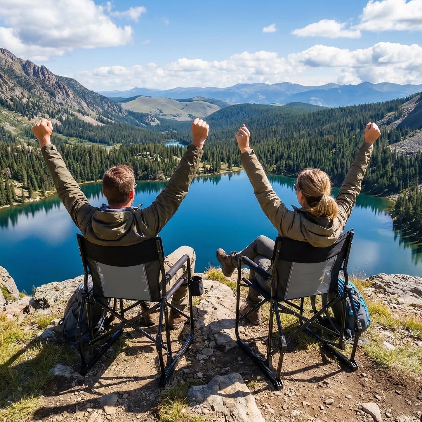 Folding Camping Chair, Padded High Back, Adjustable Lumbar Support, Extra Wide for Adults, 500 Lbs Steel Frame, Portable Outdoor, Black